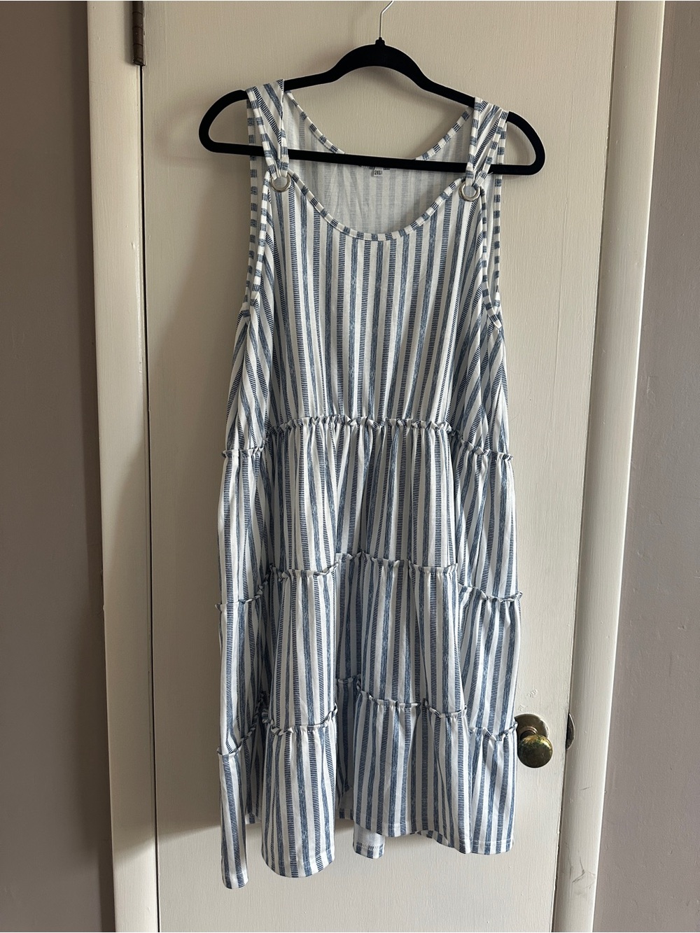 Light Blue and White Striped Tiered Summer Dress